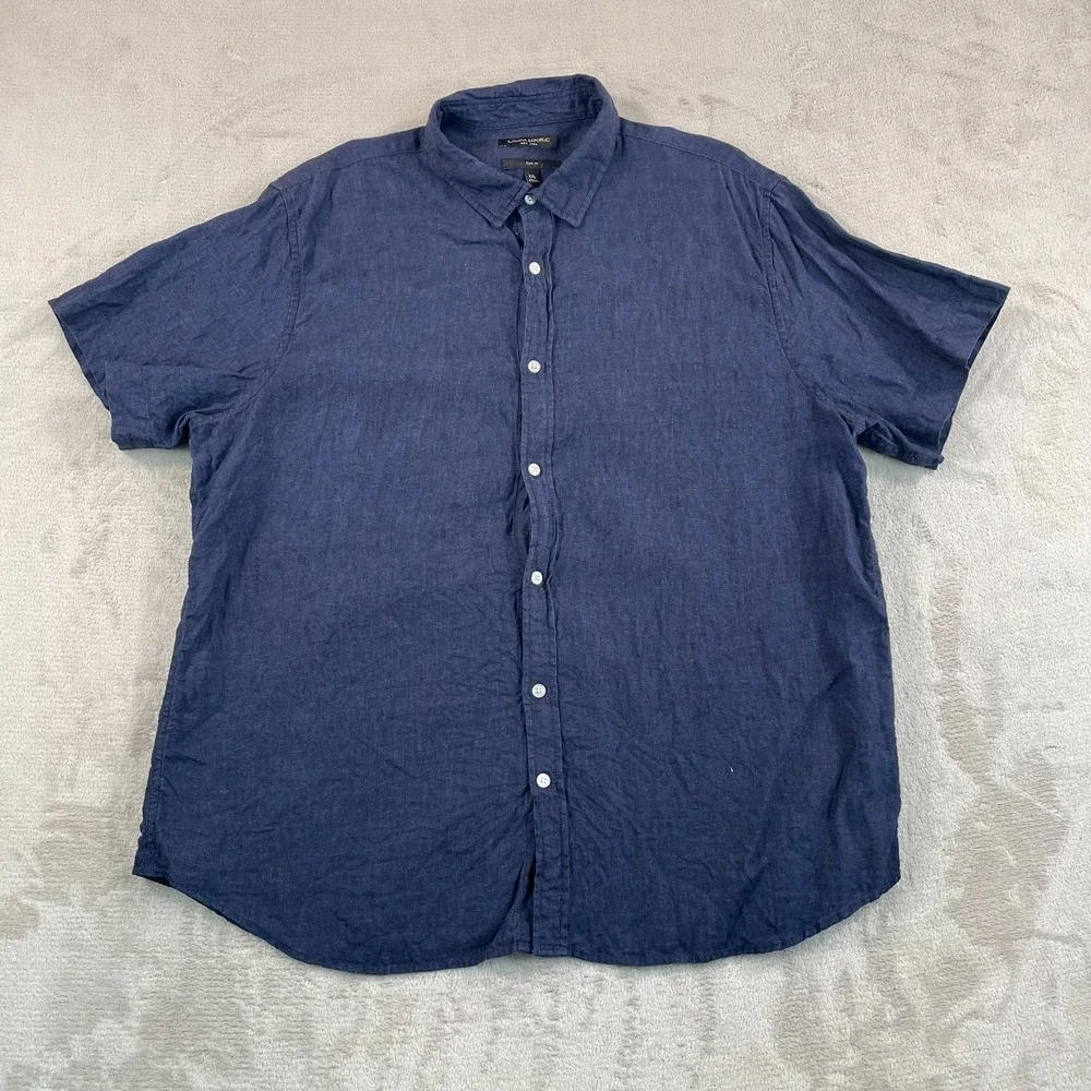 Banana Republic Slim Fit Shirt Men 2XL Blue 100% Linen‎ Short Sleeve Vacation